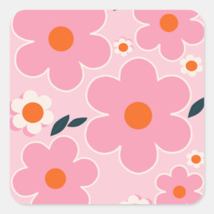 Bloemmarkt Madrid Colorful Floral Pink Sinaasappel Vierkante Sticker