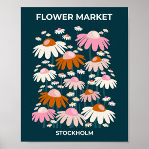 Bloemmarkt Stockholm Navy Blue Retro Floral Poster