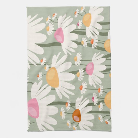 Bloemmarkt Tokio Retro Daisies Sage Green Theedoek (Verticaal)
