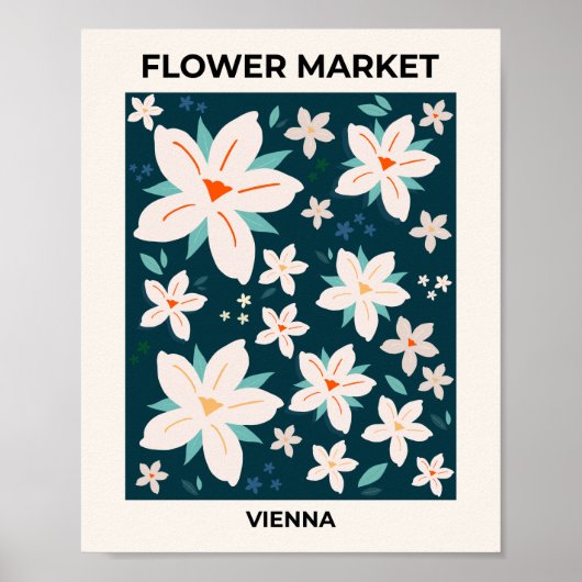 Bloemmarkt Wenen marineblauw crème, witte flora Poster (Voorkant)