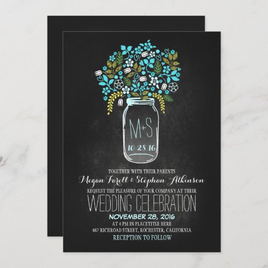 Bloemmetselaar Jar krijtbord bruiloft uitnodiginge Kaart (Voorkant / Achterkant)