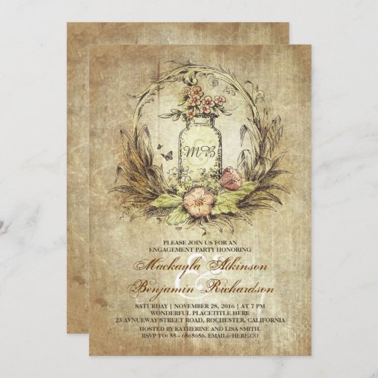 Bloemmetselaar Jar Rustieke Engagement Party Kaart (Voorkant / Achterkant)