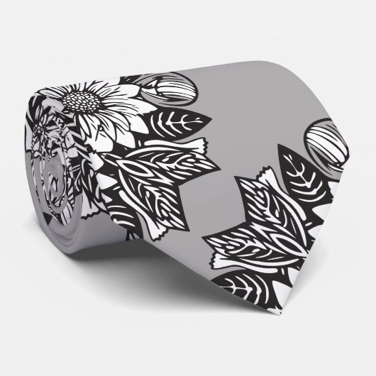 Bloemmonogram "J" Zwart-wit Tattoo Bloemen Stropdas (Opgerold)