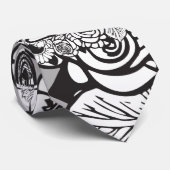 Bloemmonogram "M" Zwart-wit Tattoo Bloemen Stropdas (Opgerold)