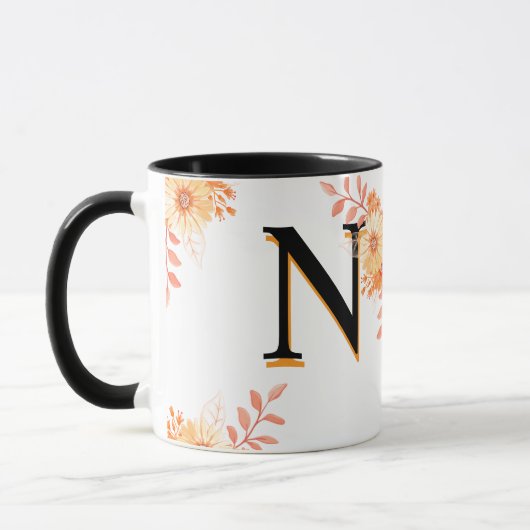 Bloemmonogram Mok – Elegante letter N Koffiebeker (Links)