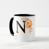 Bloemmonogram Mok – Elegante letter N Koffiebeker (Voorkant links)