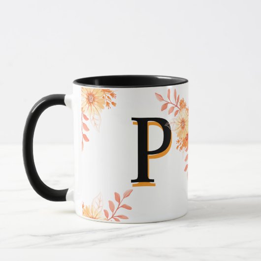 Bloemmonogram Mok – Elegante letter P koffiebeker (Links)