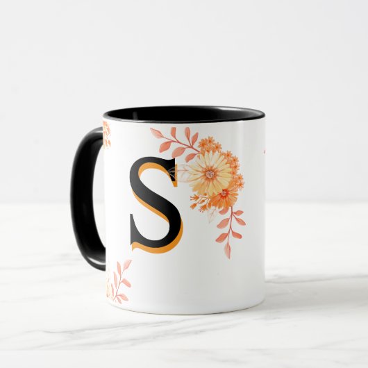 Bloemmonogram Mok – Elegante letter S koffiebeker (Voorkant links)