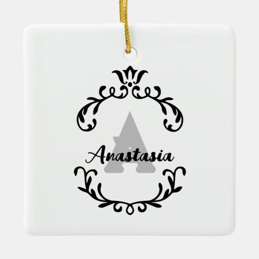 bloemmonogram & naam keramisch ornament (Voorkant)