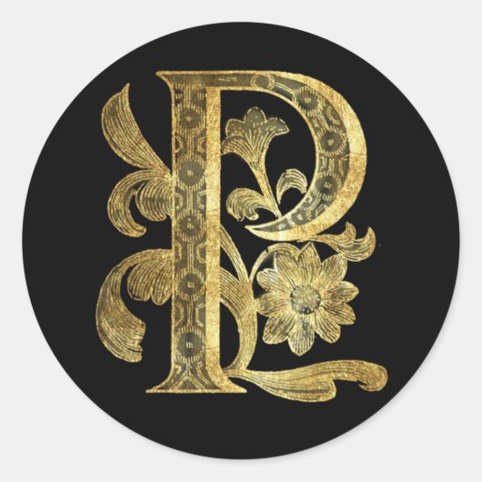Bloemmonogram P Ronde Sticker (Voorkant)