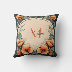 bloemmonogram papavers Art Nouveau Kussen
