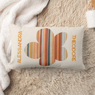 Bloemmonogram retro streep 70s boho sinaasappel kussen