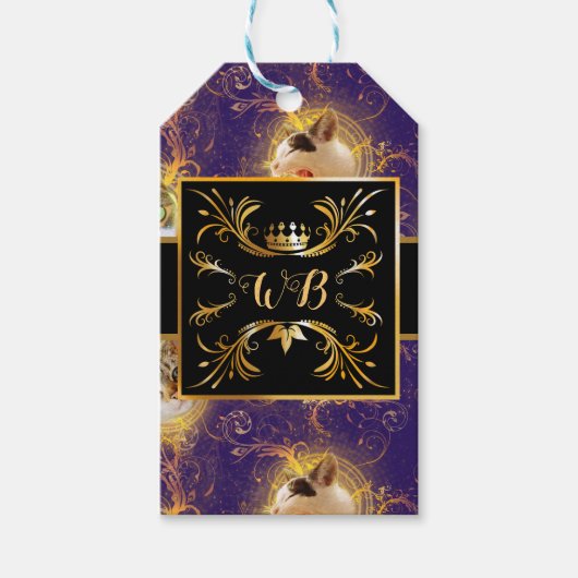 Bloemmonogram Schattigee Kat - Royal Paarse Cadeaulabel (Voorkant)