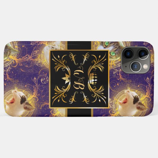 Bloemmonogram Schattigee Kat - Royal Paarse Case-Mate iPhone Case (Achterkant (horizontaal))