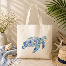 Bloemmotief Aardewerk Kunst Zee Schildpad  Tote Bag