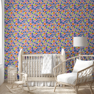 Bloemmotief - Blauw, Oranje, Paars, Groen Behang