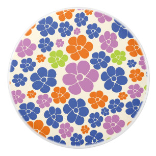 Bloemmotief - Blauw, Oranje, Paars, Groen Keramische Knop