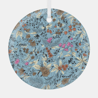  bloemmotief, blauwe achtergrond. glas ornament