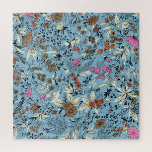 bloemmotief, blauwe achtergrond. legpuzzel