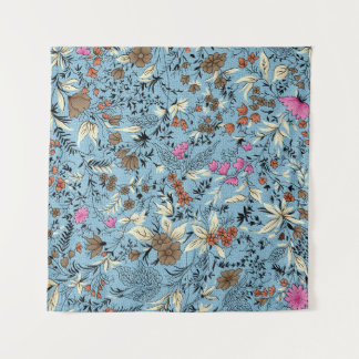  bloemmotief, blauwe achtergrond. wandkleed