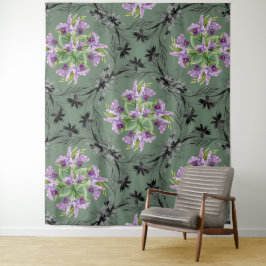 Bloemmotief Bloemen Bladgroen Paarse Wandkleed