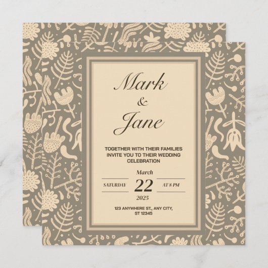 Bloemmotief bruiloft uitnodiging (Voorkant / Achterkant)