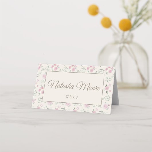 Bloemmotief Crème Gevouwen Plaatskaart (Voorkant)