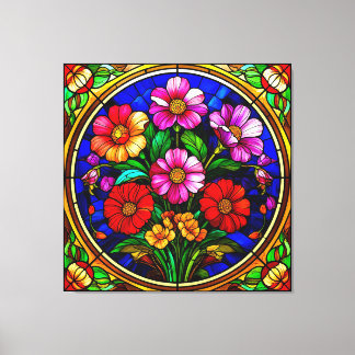 Bloemmotief en levendige bloemen canvas afdruk