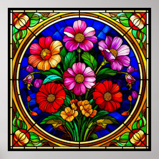 Bloemmotief en levendige bloemen poster