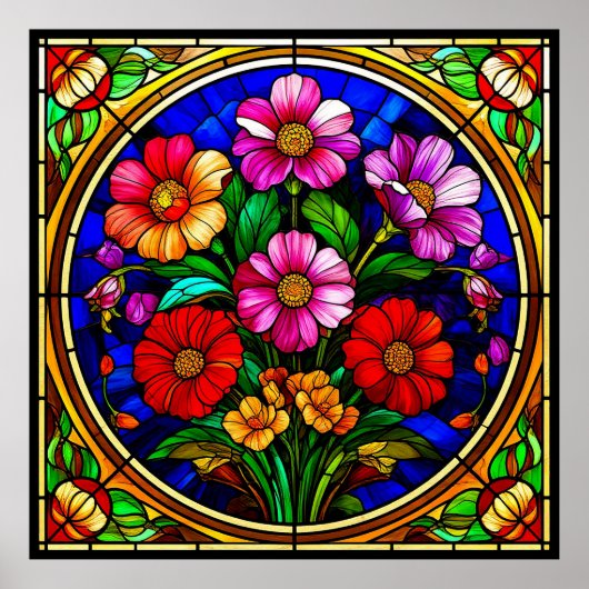 Bloemmotief en levendige bloemen poster (Voorkant)