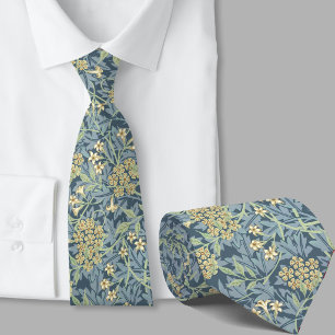 Bloemmotief geïnspireerd door William Morris blauw Stropdas