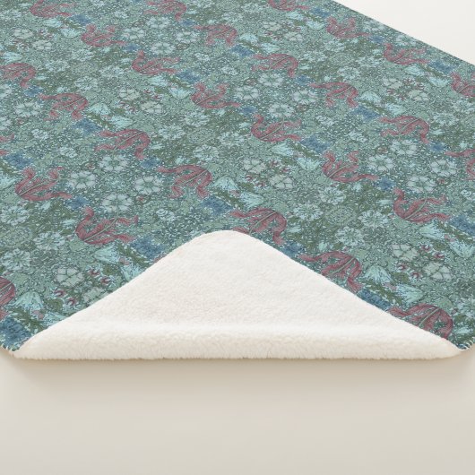 bloemmotief groen blauw rood wit sherpa deken (3/4)