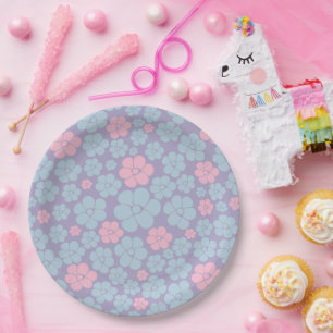 Bloemmotief in blauw, lila en roze papieren bordje