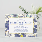 Bloemmotief in geel en blauw Uitnodiging (Staand voorkant)