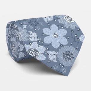 Bloemmotief in meerdere kleuren op blauwe achtergr stropdas