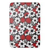 bloemmotief in rood, zwart en wit badmat (Voorkant Verticaal)