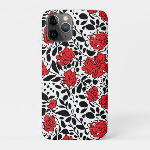 bloemmotief in rood, zwart en wit iPhone 11 pro hoesje