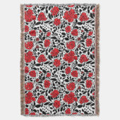 bloemmotief in rood, zwart en wit deken (Voorkant Verticaal)