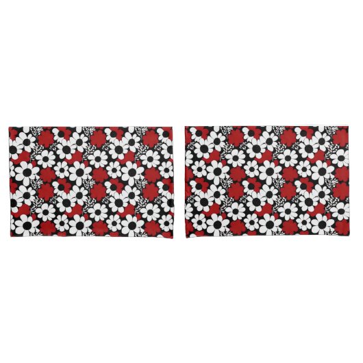 bloemmotief in rood, zwart en wit kussensloop (Voorkant-Set)