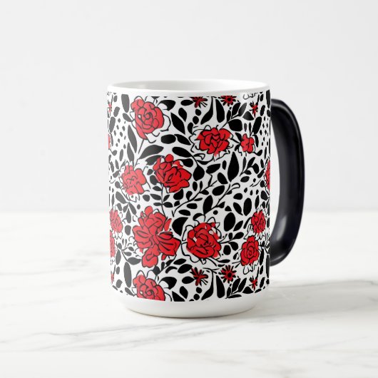 bloemmotief in rood, zwart en wit magische mok (Voorkant rechts)