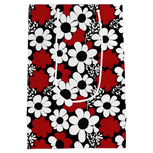 bloemmotief in rood, zwart en wit medium cadeauzakje (Achterkant)