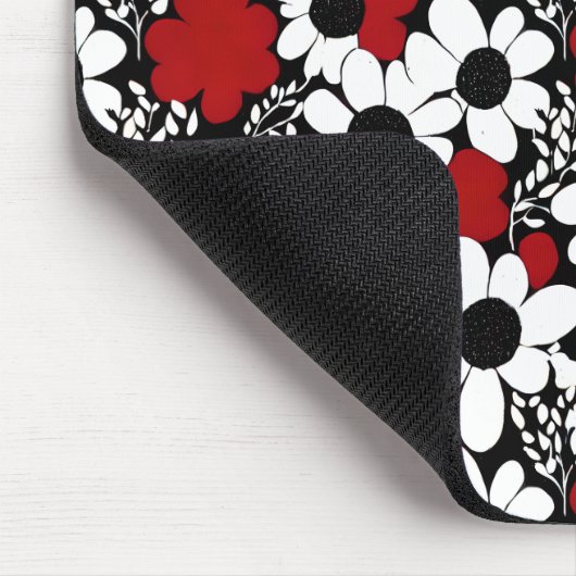 bloemmotief in rood, zwart en wit muismat (Hoek)