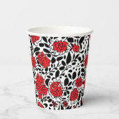 bloemmotief in rood, zwart en wit papieren bekers (Achterkant)