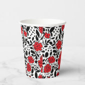 bloemmotief in rood, zwart en wit papieren bekers (Rechts)