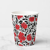 bloemmotief in rood, zwart en wit papieren bekers (Voorkant)