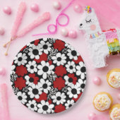 bloemmotief in rood, zwart en wit papieren bordje (Feest)