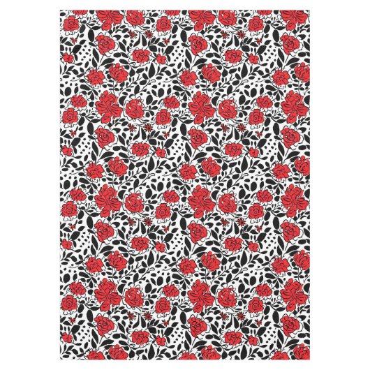 bloemmotief in rood, zwart en wit tafelkleed (Voorkant)