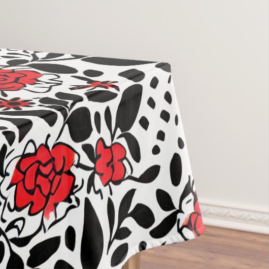  bloemmotief in rood, zwart en wit tafelkleed (Voorbeeld)