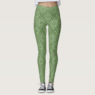Bloemmotief in serene stijl op groene achtergrond leggings