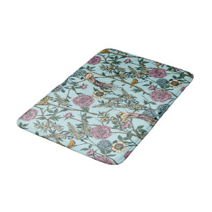 Bloemmotief in vintage stijl in blauw badmat